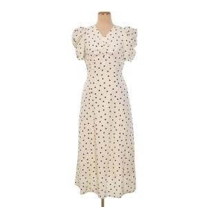 24SS プリント ワンピース パフスリーブ ハート柄 半袖 1 白 ホワイト FY