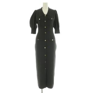 25AW パフスリーブニットタイトワンピース ロング 五分袖 F チャコールグレー /MY OS