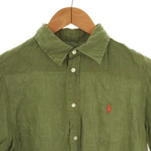 Polo by Ralph Lauren リネンロゴ刺繍シャツ M グリーン /DO OS