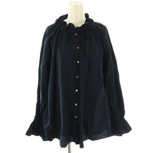 24AW タイプライターフリルカラーブラウス 長袖 前開き 紺 /NR OS