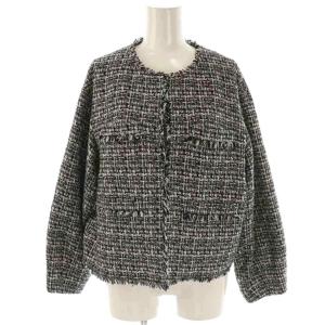 vingt-trois 24SS ファンシーミックスツイードジャケット 総裏地 フリンジ 40 ブラック