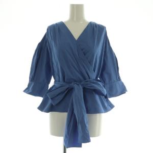 カシュクールブラウス 七分袖 プルオーバー 38 ブルー /MY OS