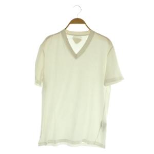 UJM493 バックトライアングルロゴVネックTシャツ 半袖 M ホワイト /MY OS SH