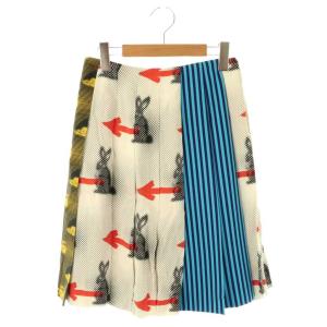 ラビット柄×ストライプ柄フレアスカート 36 ホワイト マルチカラー P177GS161