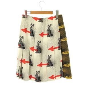 PRADA ラビット柄×ストライプ柄フレアスカート 36 ホワイト マルチカラー P177GS161