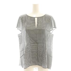 23AW シルクストレッチシフォンチェック フレンチスリーブブラウス F ブラック ホワイト /DF OS