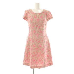 花柄 ツイード ワンピース 半袖 38 ピンク ブラウン ホワイト /ES OS