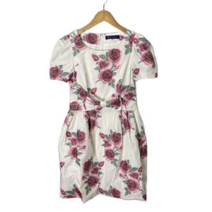 花柄 リボン ワンピース 半袖 ひざ丈 38 ホワイト ピンク グリーン FY