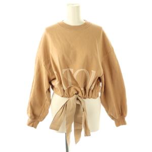 オーガニックコットン クロップド ドローストリング スウェットシャツ プルオーバー 長袖 XS ライトブラウン