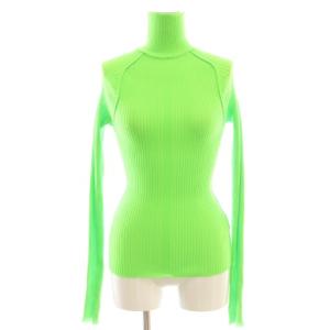タートルネックリブニット カットソー プルオーバー XS ライムグリーン FN-WN-KNIT000147
