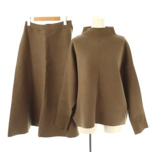 MINA スムース編みハイネックプルオーバー ダブルフェイスニットスカート セットアップ ブラウン /ES