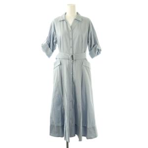 コットンレースシャツワンピース ロング 七分袖 36 サックス /HK OS