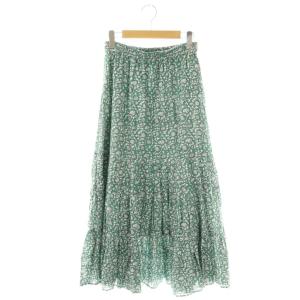 DOBBY CHECK LEAF PRINT TIERED SKIRT スカート ロング グリーン オフホワイト