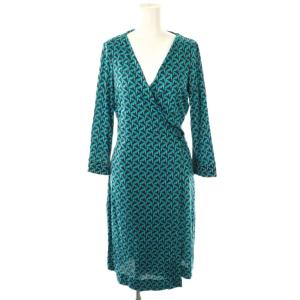 総柄 ラップ ワンピース カシュクール シルク 6 ピーコックグリーン ネイビー ホワイト /ES OS