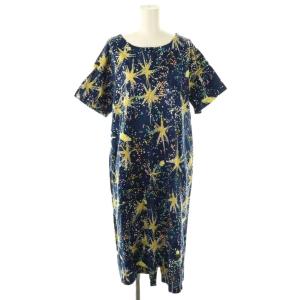 総柄ワンピース パジャマワンピース ルームウエア L ネイビー 紺色 マルチカラー/CX OS