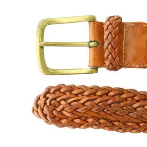 RALPH LAUREN 編み込みレザーベルト S ブラウン 2221010/286 /MI OS