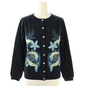 刺繍カーディガン ニット 長袖 38 ネイビー /HK OS