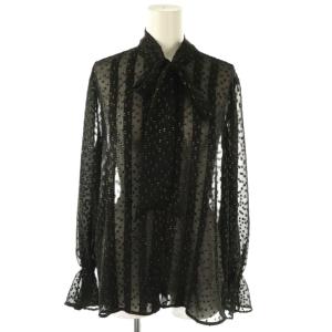 25SS フォイルカットジャカードボウタイブラウス 36 ブラック ゴールド色 /DO OS