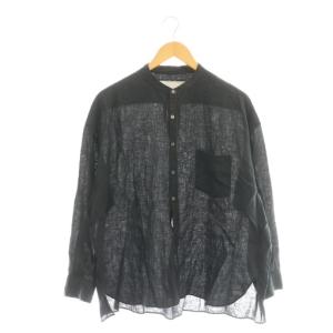 リネンノーカラーシャツ ブラウス 長袖 F ブラック /DF OS
