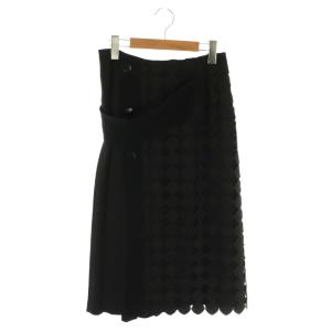 レース プリーツ ラップスカート ロング ミモレ丈 36 ブラック /DF OS