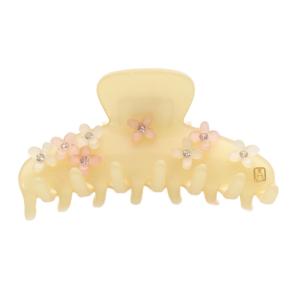 フラワーモチーフ ヘアクリップ ロゴ ベージュ /SR