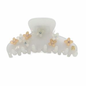 フラワーモチーフ ヘアクリップ ライトグレー /SR