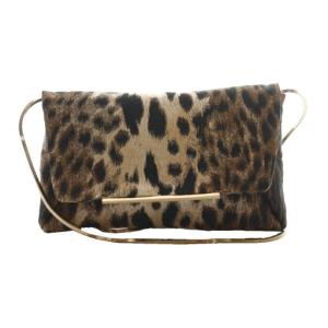 チェーンショルダー付レオパードジャガードクラッチバッグ ショルダー 黒 ブラック 茶 ブラウン /SS