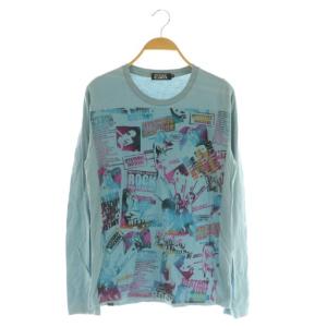 総柄ガールグラフィックプリントTシャツ カットソー 長袖 S ブルー /MY OS