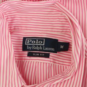 Polo by Ralph Lauren SLIM FIT コットンストライプBDシャツ 長袖 ボタンダウン ロゴ刺繍 M ピンク /MY OS
