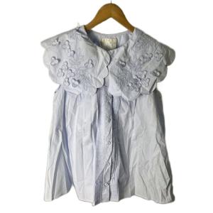 スカラップフラワーカラーブラウス ノースリーブブラウス ブラウス 1 スカイブルーFY