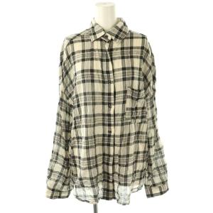 しわ加工チェックシャツ 長袖 ライトベージュ ブラック /DO OS