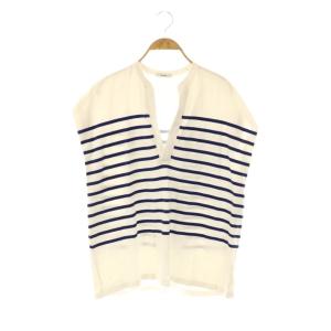 WIDE HENLEY NECK N/S BORDER TOPS ボーダーノースリーブカットソー 1 ホワイト