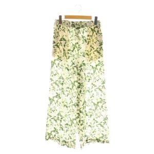 リーフ柄ワイドパンツ シルク 34 クリーム色 緑 紫 /NR OS