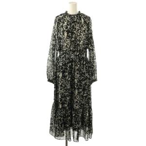 23AW ハイネックギャザーワンピース 長袖 ロング M 黒 白 /NR OS