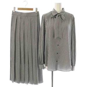 24AW セットアップ チドリプリント プリーツスカート ボウタイブラウス M グレー ライトグレー ブラック