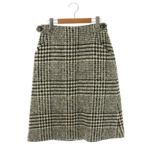 チェック スカート ロング フレア ウール アルパカ混 38 黒 アイボリー /NR OS