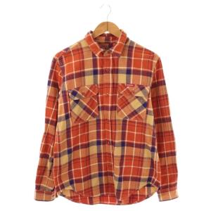 23SS SUPER FUZZ刺繍 ワークチェックシャツ 長袖 M オレンジ /HK OS