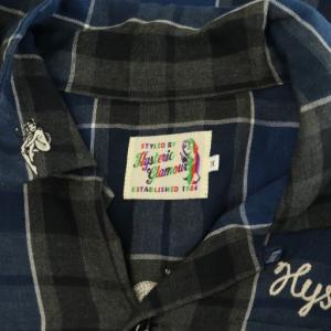 HYSTERIC GLAMOUR MOVE YOUR ASS刺繍オープンカラー長袖SH シャツ M ネイビー /MY OS