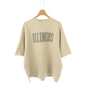 天竺ラグラン プリントT Tシャツ カットソー ロゴ M グレージュ /CX OS