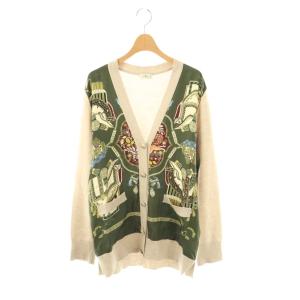 ウールシルクスカーフ柄カーディガン ニット 切替 44 ベージュ /HK OS