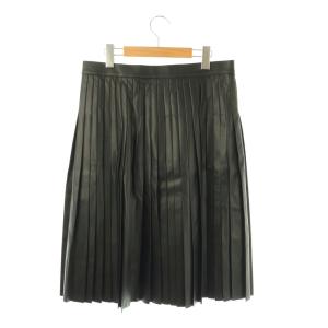 Salvatore Ferragamo レザープリーツスカート ラップ ロング 44 ブラック /HK OS