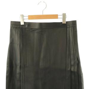 Salvatore Ferragamo レザープリーツスカート ラップ ロング 44 ブラック /HK OS