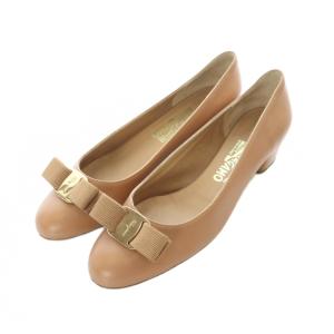 ヴァラリボン アーモンドトゥ パンプス 7.5 25.0cm キャメル ブラウン /RI OS