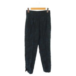 24SS フラワージャカードハイウエストパンツ テーパード タック 36 ネイビー ブラック /CX OS
