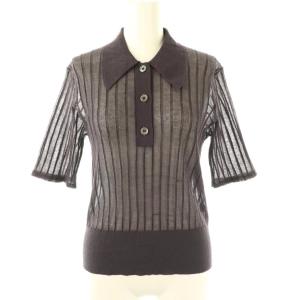 25AW FILMY COTTON 襟付きプルオーバー シアーニット 五分袖 ダークブラウン /ES OSSH