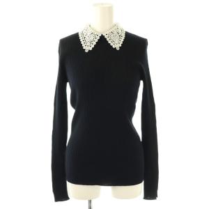 25SS レース襟ホールガーメントリブプルオーバー ニット カットソー ダークネイビー ホワイト /DO