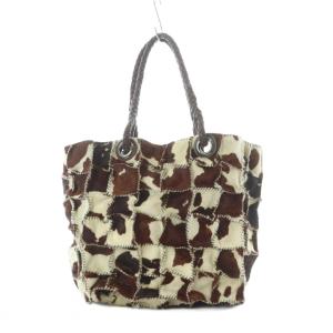 トートバッグ レザー 本革 ブラウン アイボリー ハラコ パッチワーク 牛柄 カウ柄 JAMIN /RI