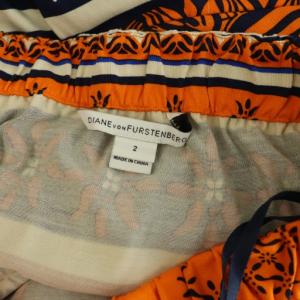 DIANE von FURSTENBERG シルク 総柄 ベアオールインワン サロペット パンツ ノースリーブ 2 マルチカラー /MY OS