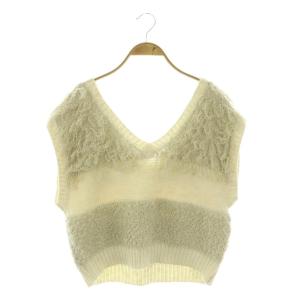 25SS Vネックループヤーンニットベスト プルオーバー F ライトグレー アイボリー /NR OS