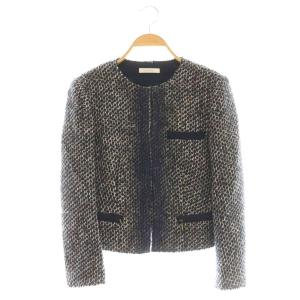 モヘヤ混 ノーカラーツイードジャケット 40 ネイビー /DF OS